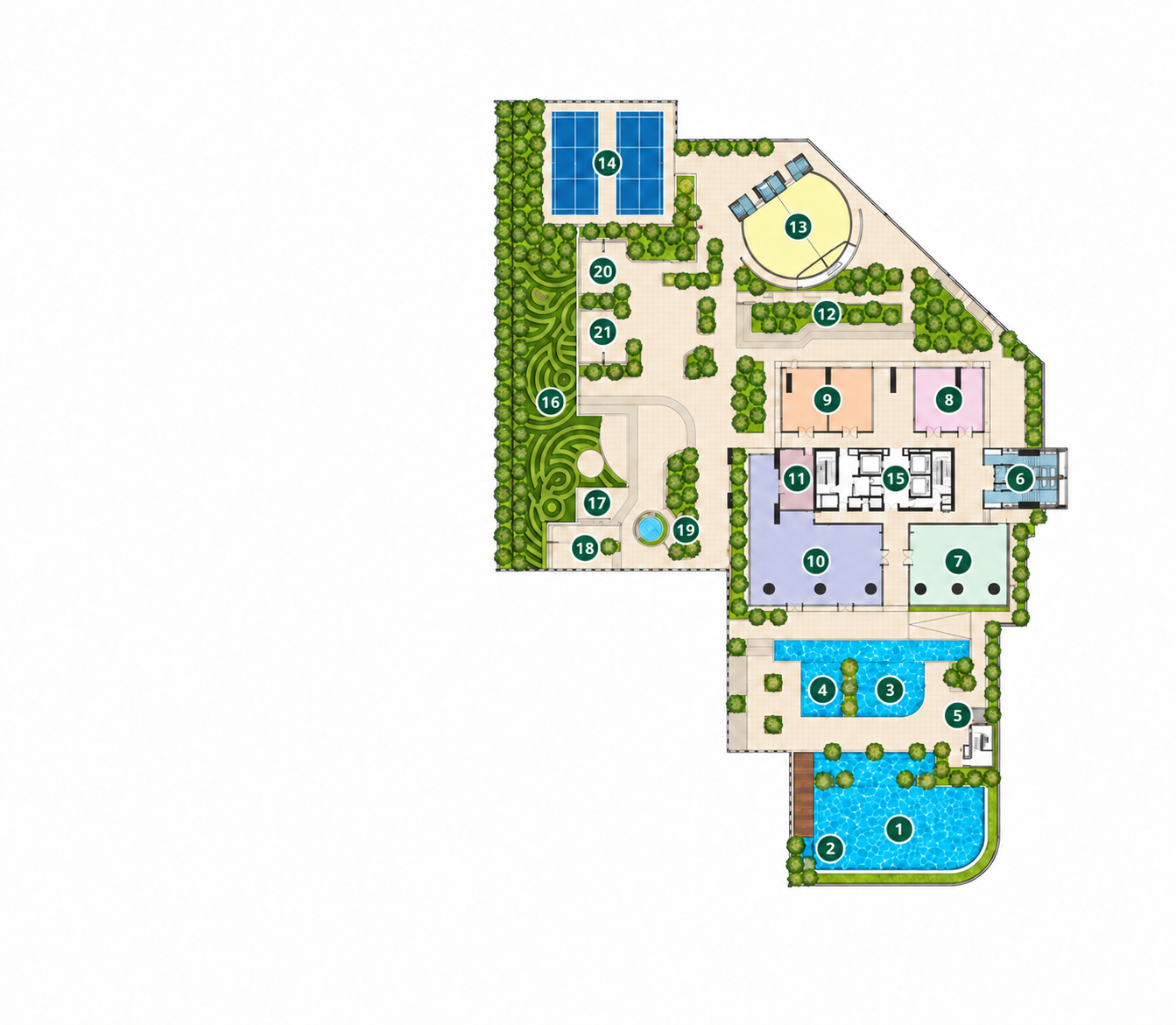 Facilities podium plan at Level 11, showing numbered facility locations